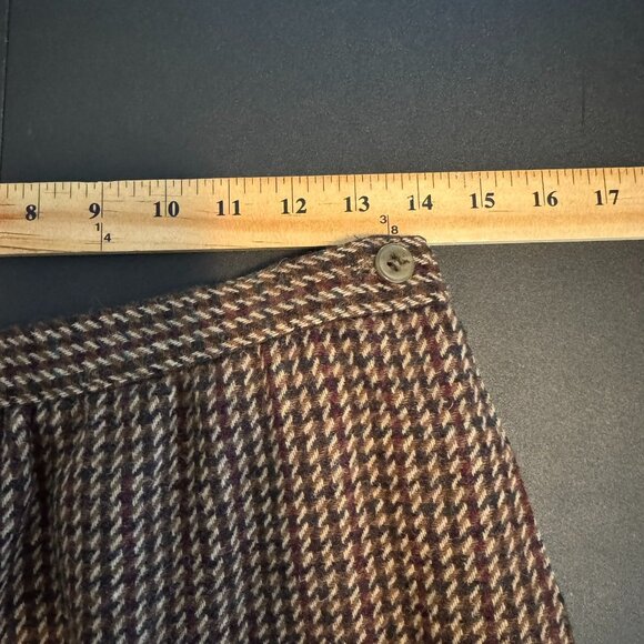 Vintage 70s Alfred Dunner Brown 100% Wool Houndstooth Midi Skirt, Size 12 - Picture 6 of 9